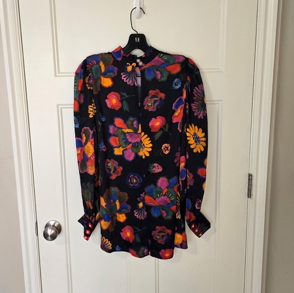 FARM Rio Lily's Garden Mock Neck Blouse Women's XS Floral Colorful Vacation - Picture 5 of 12